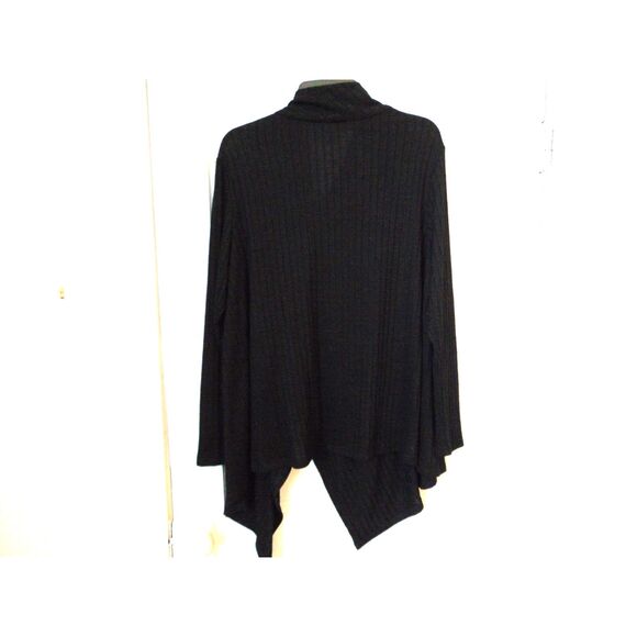 Ribbed Black Draped Cardigan By Dana Buckman Size XL petite one button closure - Picture 8 of 9